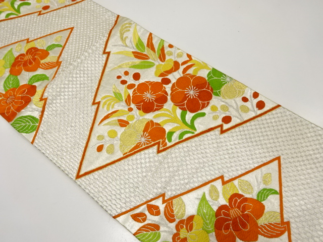 JAPANESE KIMONO / ANTIQUE FUKURO OBI / SILK / WOVEN ABSTRACT MATSUKAWABISHI